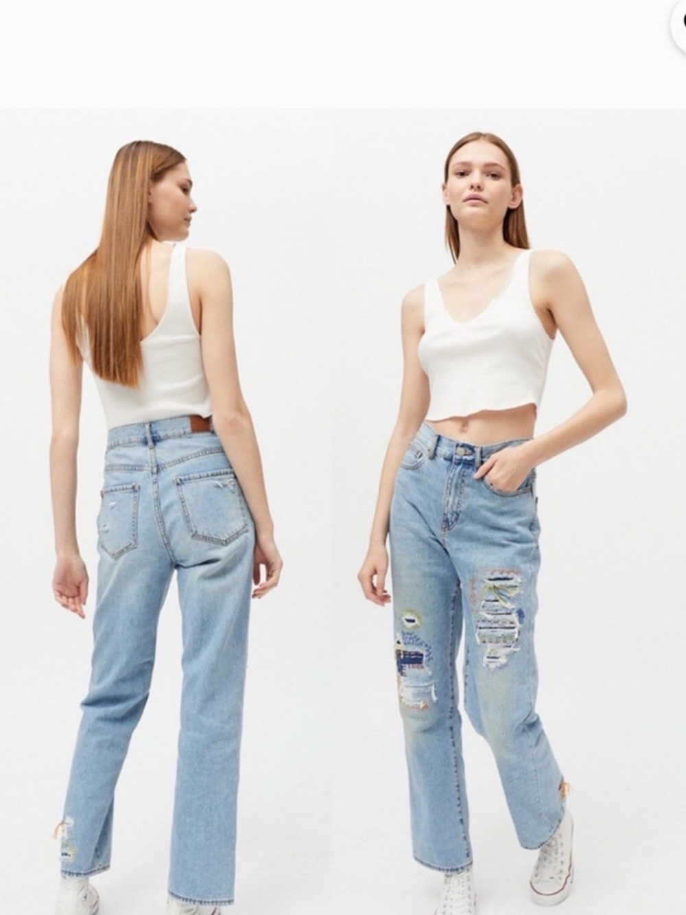 Urban Outfitters Embroidered Light Blue Distressed High-Rise Cowboy  Jeans